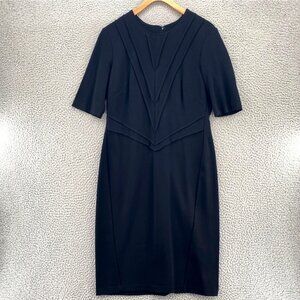 Taylor Dress Womens 10 Black Sheath Short Sleeve Pleat Detail Knee Length Modest